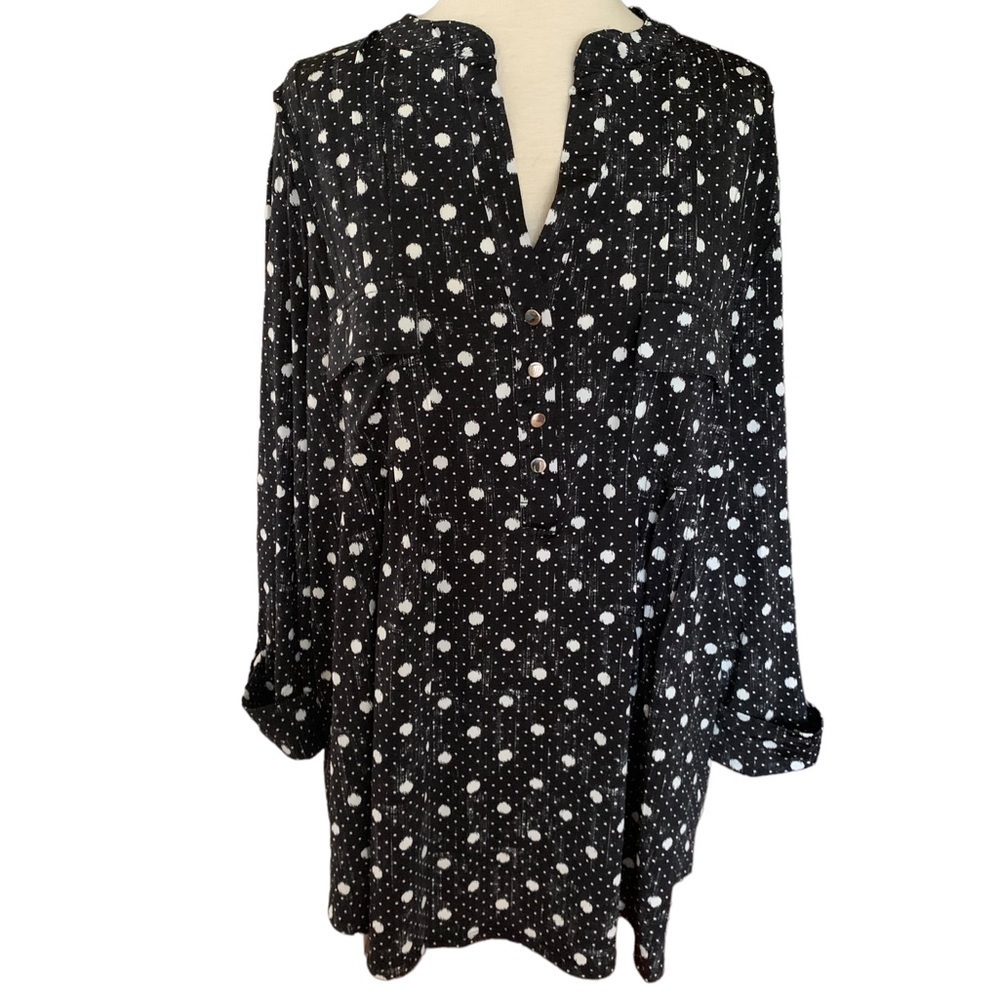 COCOMO 1X black white 3/4 sleeve Plus Size women's Pintuck Blouse